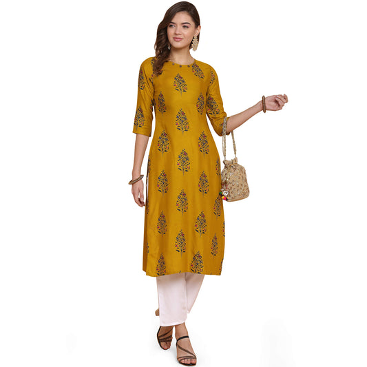 ANNI DESIGNER Women's Rayon Straight Kurta (Yellow)