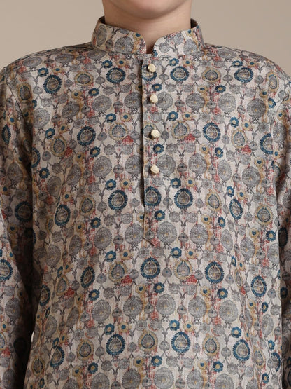 Manyavar Blended Cotton Digital Print Kurta Pyjama Set For Child(8-10 Years)