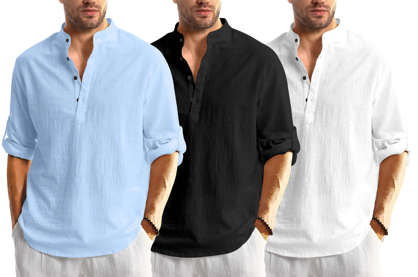 Zartha Combo Of Men Solid Cotton Blend Straight Kurta Shirt Pack Of 3