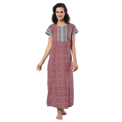 Evolove WomenS 100% Cotton Supersoft With Beautiful Embroidery Long Maxi Night Gown Nighty Dress With Pocket, Most Comfortable
