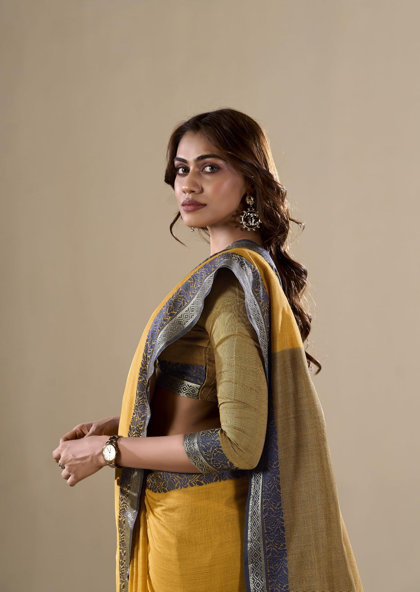 Pujia Mills WomenS Handloom Cotton Saree With Contrast Weaving Border Indian Ethnic Wear Saree Office Wear Cotton Saree With Un