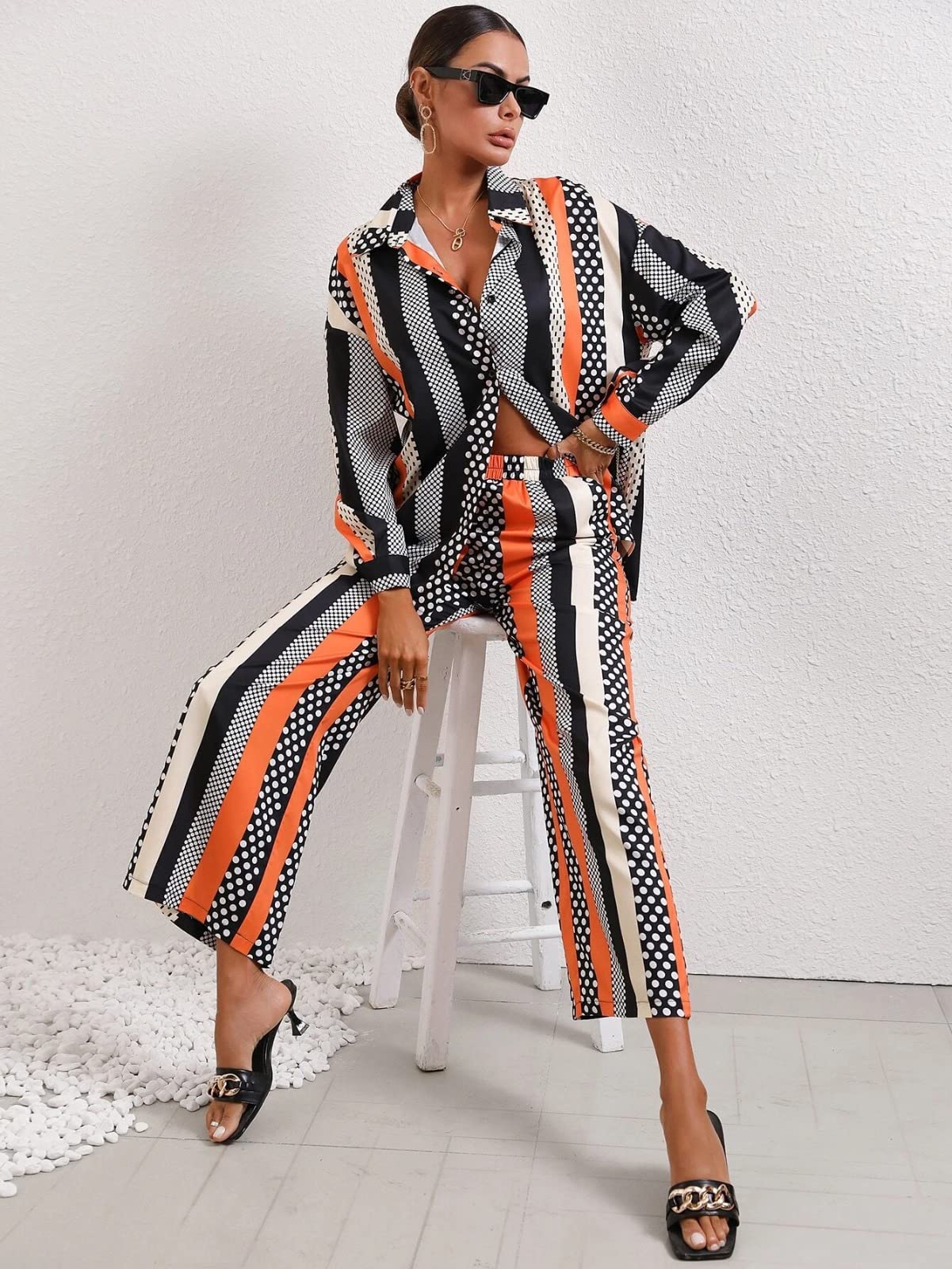 Leriya Fashion Rayon Ethnic Co Ord Set || Frenchy Striped & Geo Print Co-Ord Set For Women|Casual Wear For Women|Kurti Pant Set