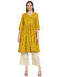 anubhutee Women's Rayon Mustard Yellow Gota Patti work Bandhani Printed Anarkali Kurta Suit Set with Palazzo