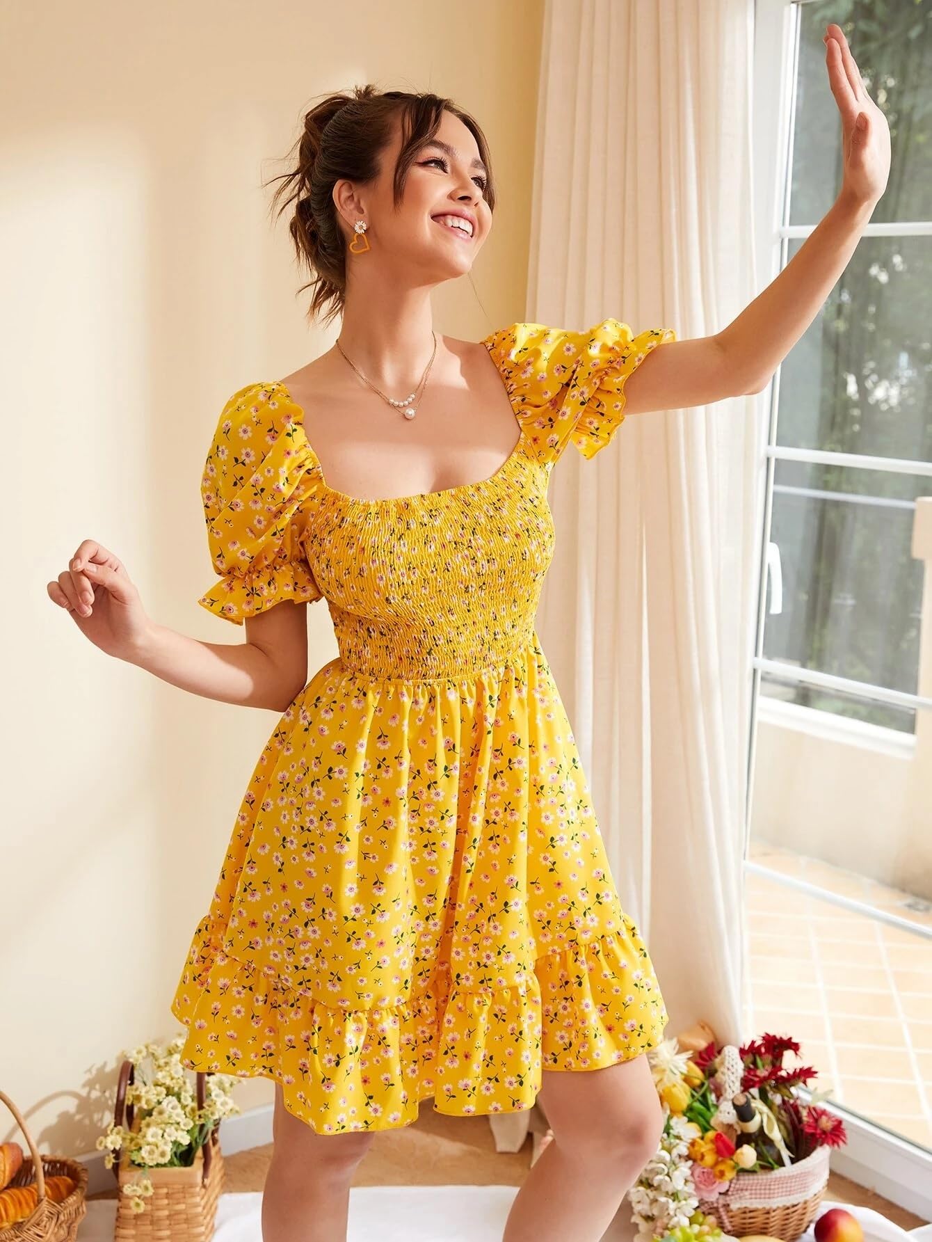 Tagas Women'S Georgette A-Line Midi Western Dress (Op-3018-Yellow)