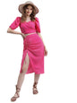 Ketch Polyester Women Western Casual Fit Co-Ord Set Standard Length Playwear Dress (Khce000049_Pink_S)