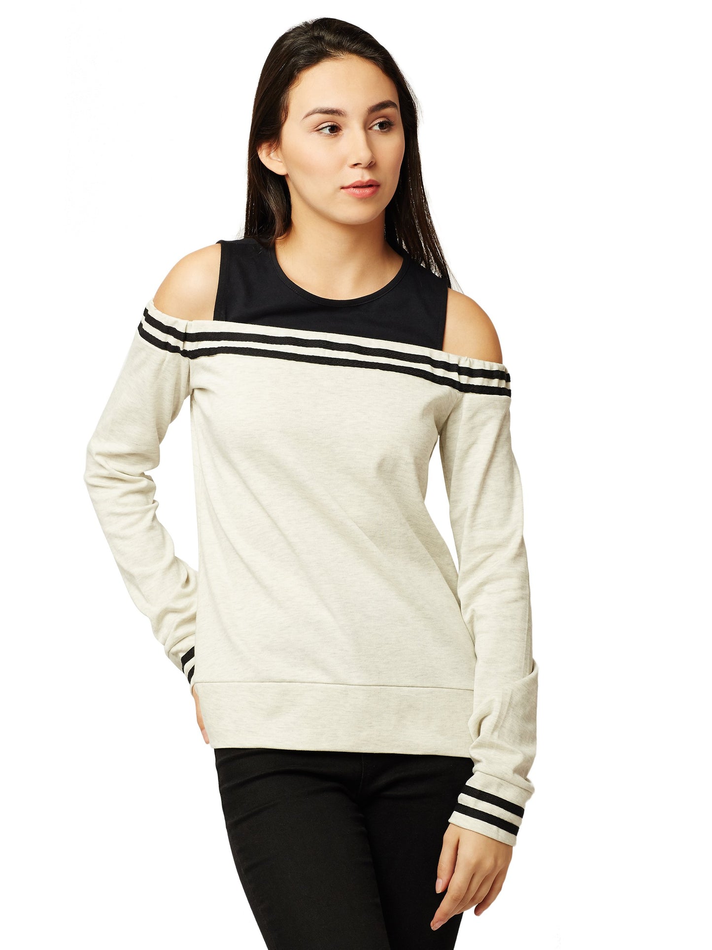 Miss Chase WomenS Sweatshirt (Mcaw17Swt01-15-114-03_Off-White And Black_Small)
