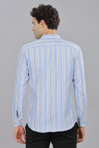 Mildin MenS Pure Cotton Striped Printed Shirt With Spread Collared Neck Full Sleeve Curved Hemline Button Closure And Regular F