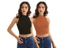 Shasmi Womens & Girls Solid Ribbed Round Neck Collarless Sleeveless Slim Fit Simplicity Tank Tops (Pack of 2) (TOP 37 Black Ru
