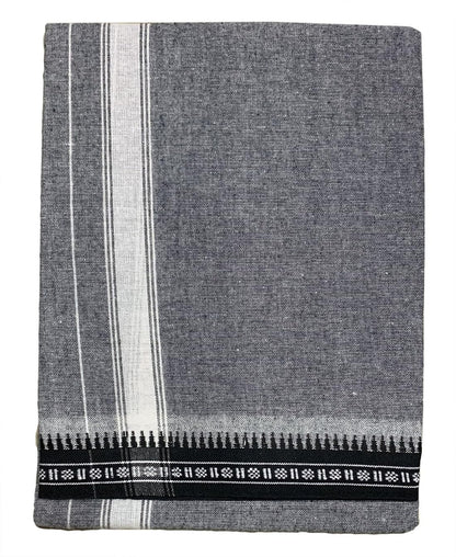 PRAKASAM COTTON Mens Single (1.28 X 2.00 mtrs) Colour Thalapathi Border Dhoti/fine quality Single Dhoti (Ash)