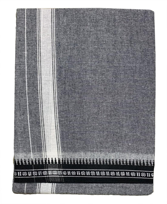 PRAKASAM COTTON Mens Single (1.28 X 2.00 mtrs) Colour Thalapathi Border Dhoti/fine quality Single Dhoti (Ash)