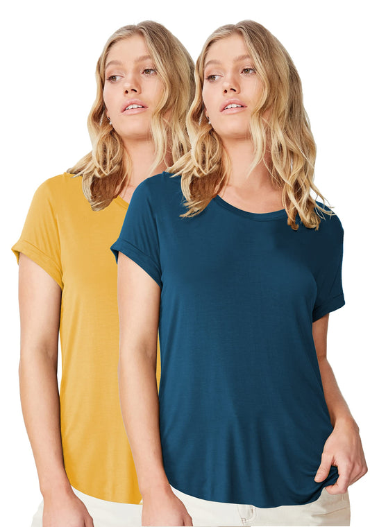 Fabricorn Stylish Combo of Plain Airforce Blue and Mustard Yellow Color Up and Down Cotton Tshirt for Women (Mustard Yellow and