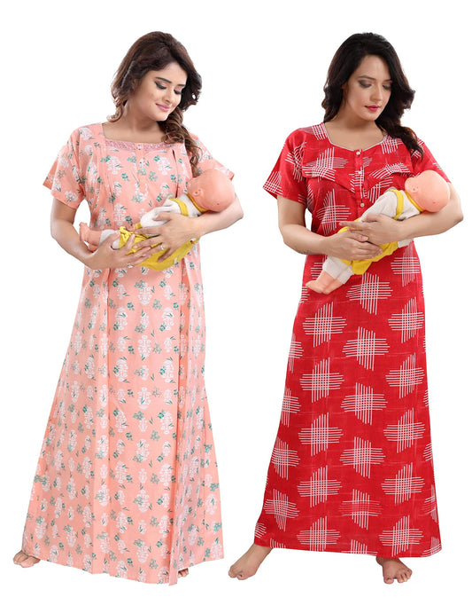 Fabme WomenS Cotton Casual Nightgown (Po2-Nw0204-Nw0205-Nw0243-Nw0247_Multicolor_Free Size)