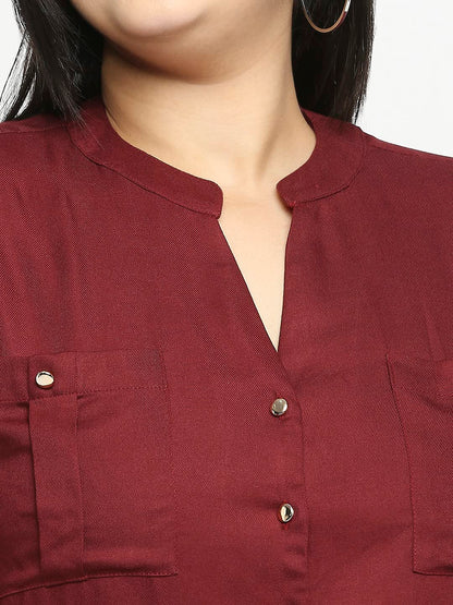 Style Quotient Women Maroon Solid Plus Size Shirts