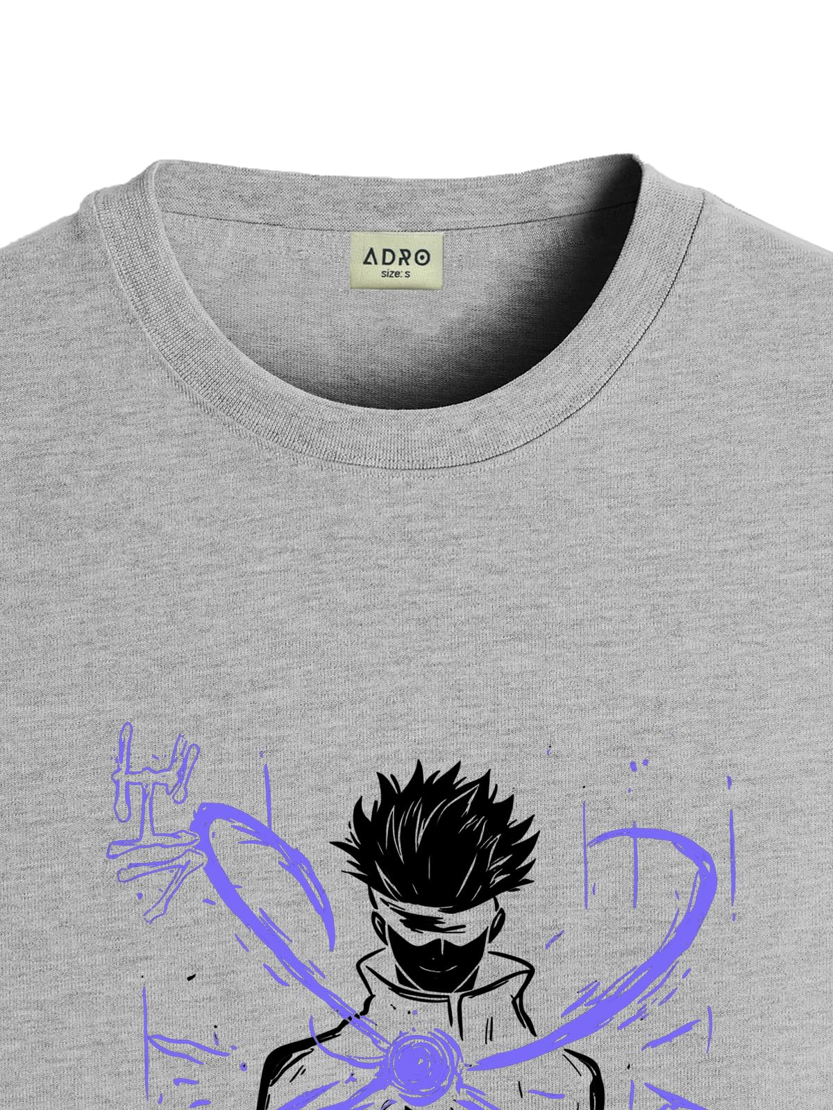 ADRO Mens Anime T Shirt - Premium Cotton Anime Gojo Tshirt - Perfect for Anime Fans Print and Comfortable Fit Grey T-Shirt|RN24-