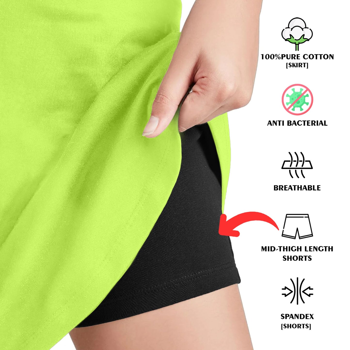 Kyda KidsGirls Cotton Printed Skirt Attached With Inner Lycra Shorts(Pack Of 1) Neon