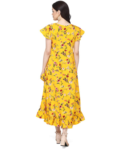 Oomph! Dress For Women Stylish| Summer Vacation Style |Floral Print Wrap Maxi |Lightweight Flared Maxi Dress For Casual & Holida