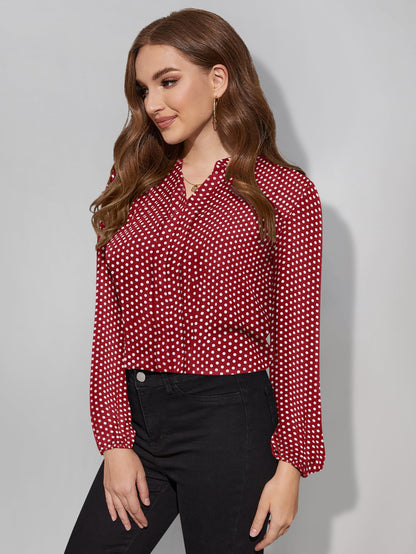 Toochki Maroon Muslin Polka dot Printed Straight Western Shirt top for Womens in Trending Style for Summer wear
