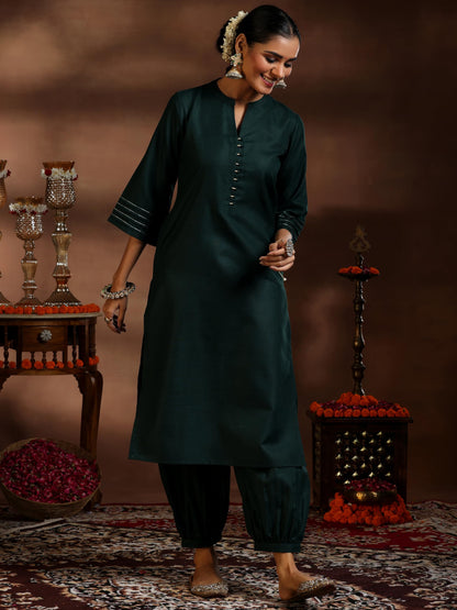 Libas WomenS Silk Blend Solid Kurta Set (39045_Green