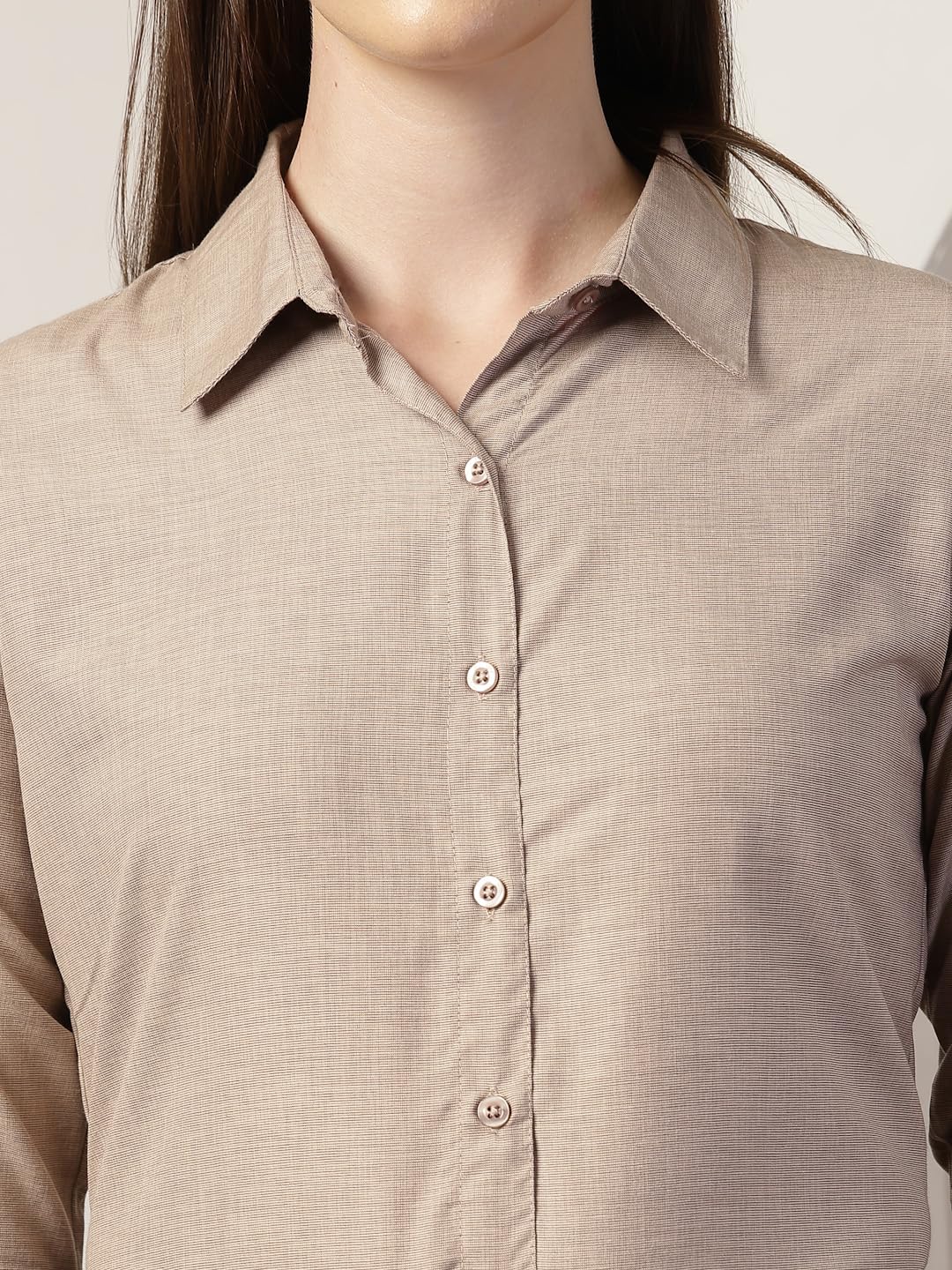 Style Quotient Women Brown Self Design Polyviscose Regular Fit Formal Shirt