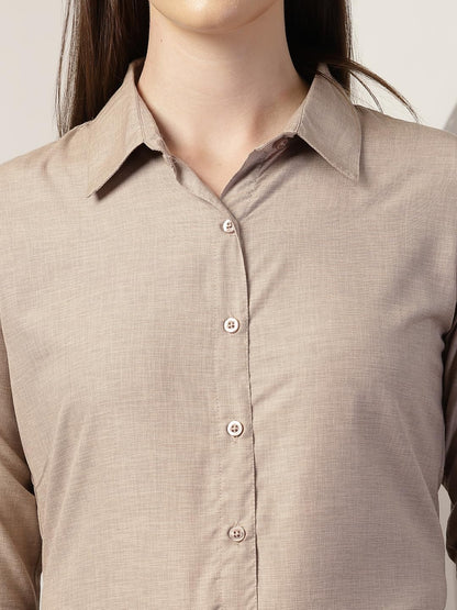 Style Quotient Women Brown Self Design Polyviscose Regular Fit Formal Shirt