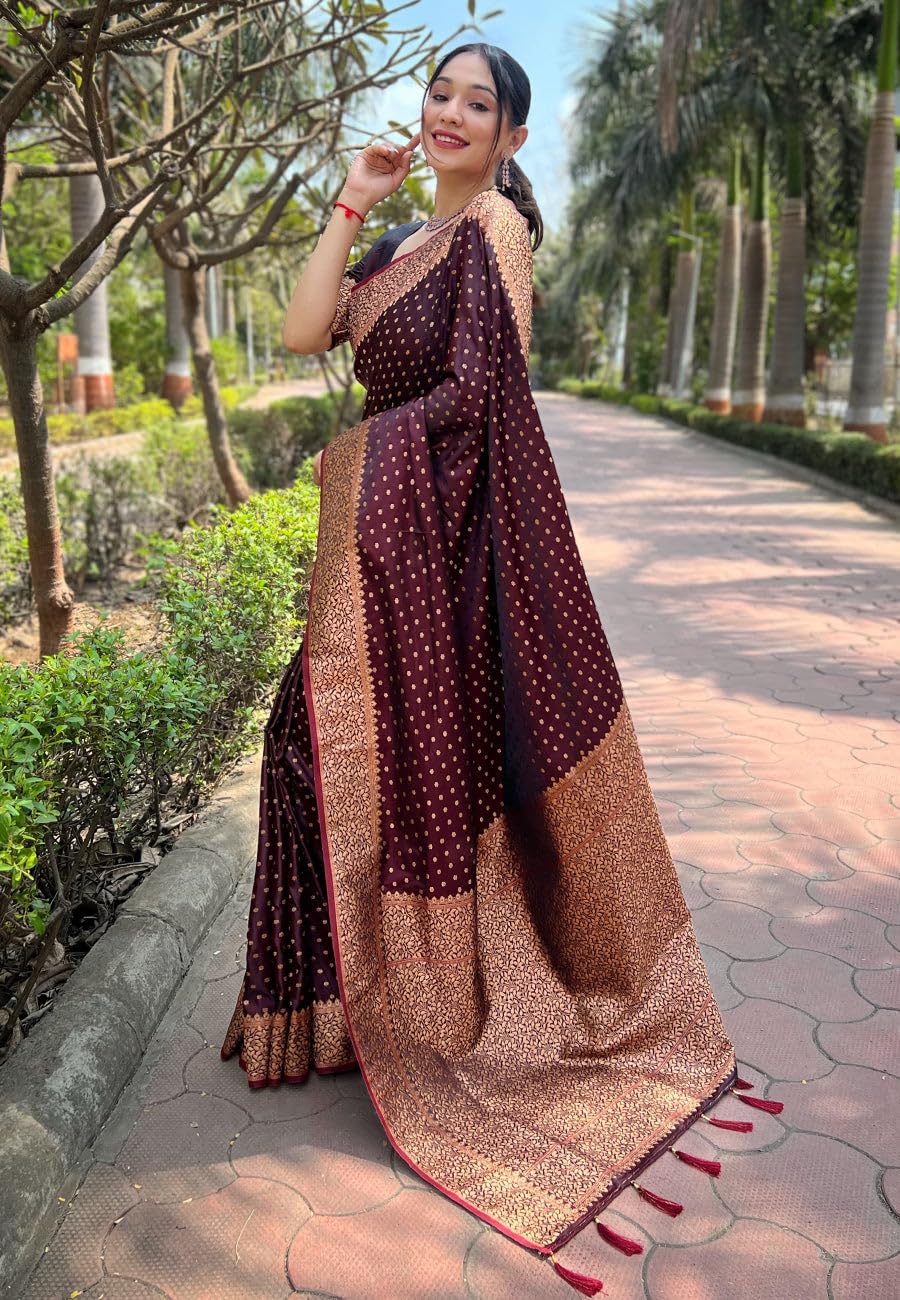 Sugathari Womens Maroon Banarasi Kanchipuram Silk Saree for Women  Traditional Wedding & Party Saree with Blouse Piece  Ethnic