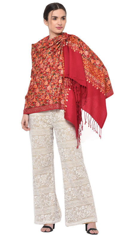 Weavers Villa Womens Kashmiri Aari Embroided Cashmilon Woven Stoles, Shawls, Wraps, 75cm X 200cm