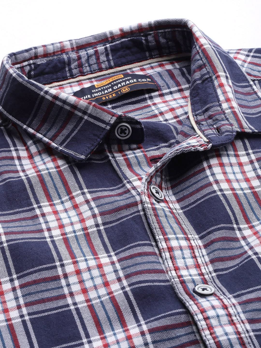 The Indian Garage Co Mens Navy & White Cotton Slim Fit Full Sleeve Checked Shirt