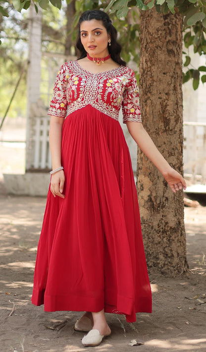 Wedani Women's Faux Georgette Maxi Anarkali Dress