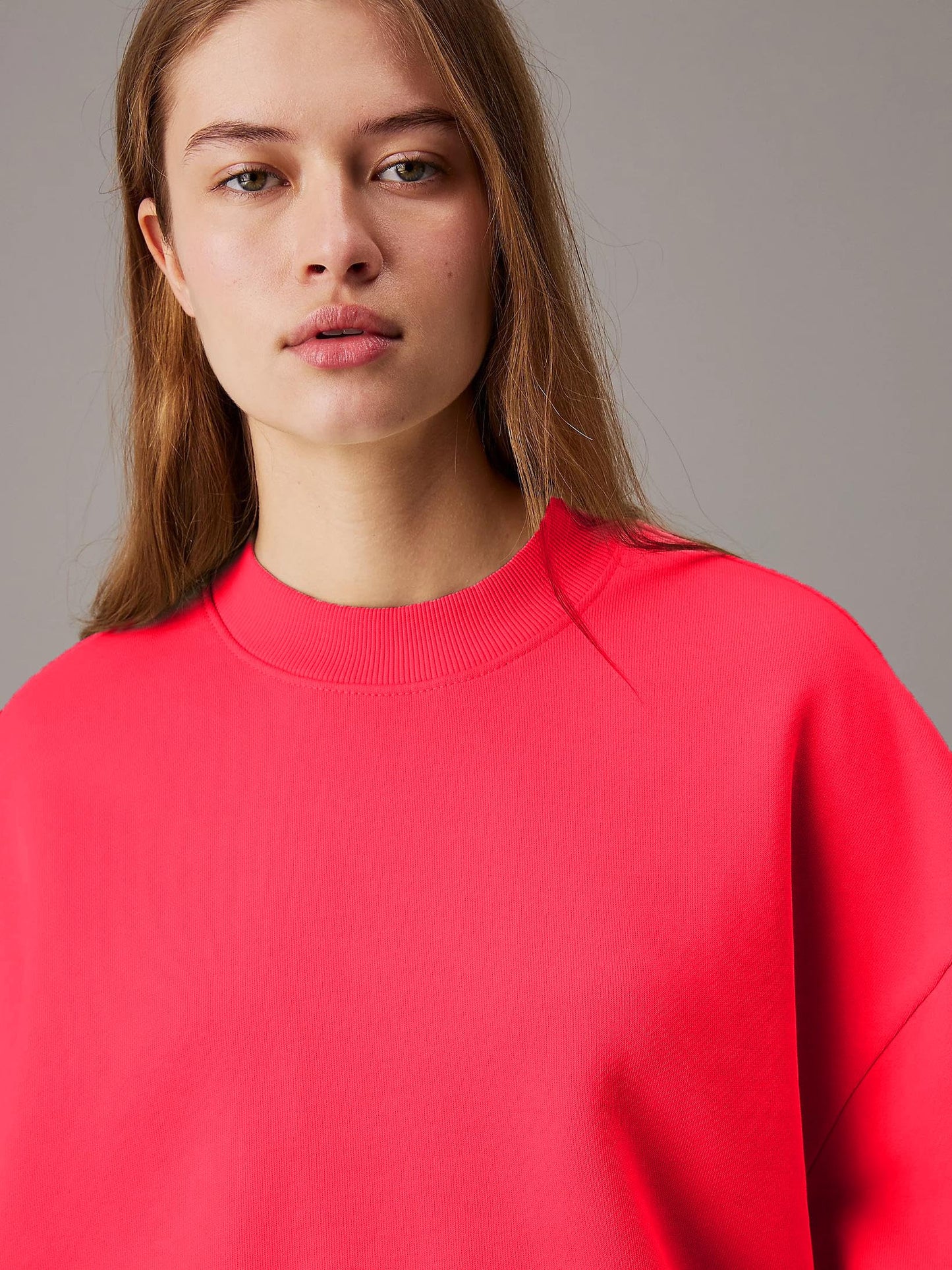 Kotty WomenS Fleece Sweatshirt Solid Pattern With Classic Round Neck(Pink,Xl)