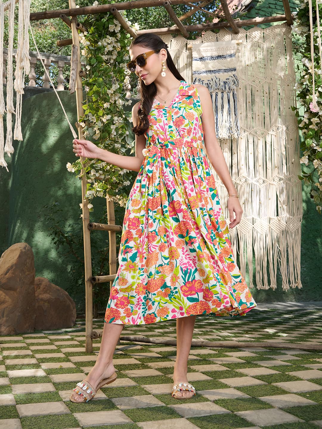 Stylum Womens Floral Printed Rayon Flared Dress Multicolour