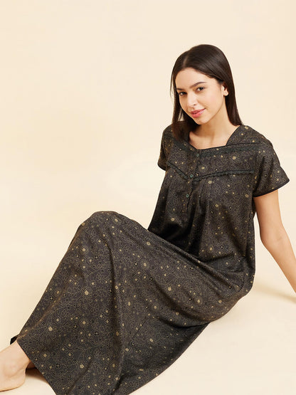Sweet Dreams Womens Grey Floral Printed Maxi Nightdress