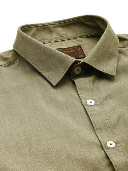 The Indian Garage Co Men Green Solid Slim Fit Cotton Formal Shirt