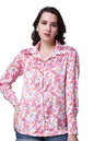 POPWINGS Printed Full-Sleeves Regular-Fit Satin Printed Shirt for Women Stylish Western Casual Wear Peach