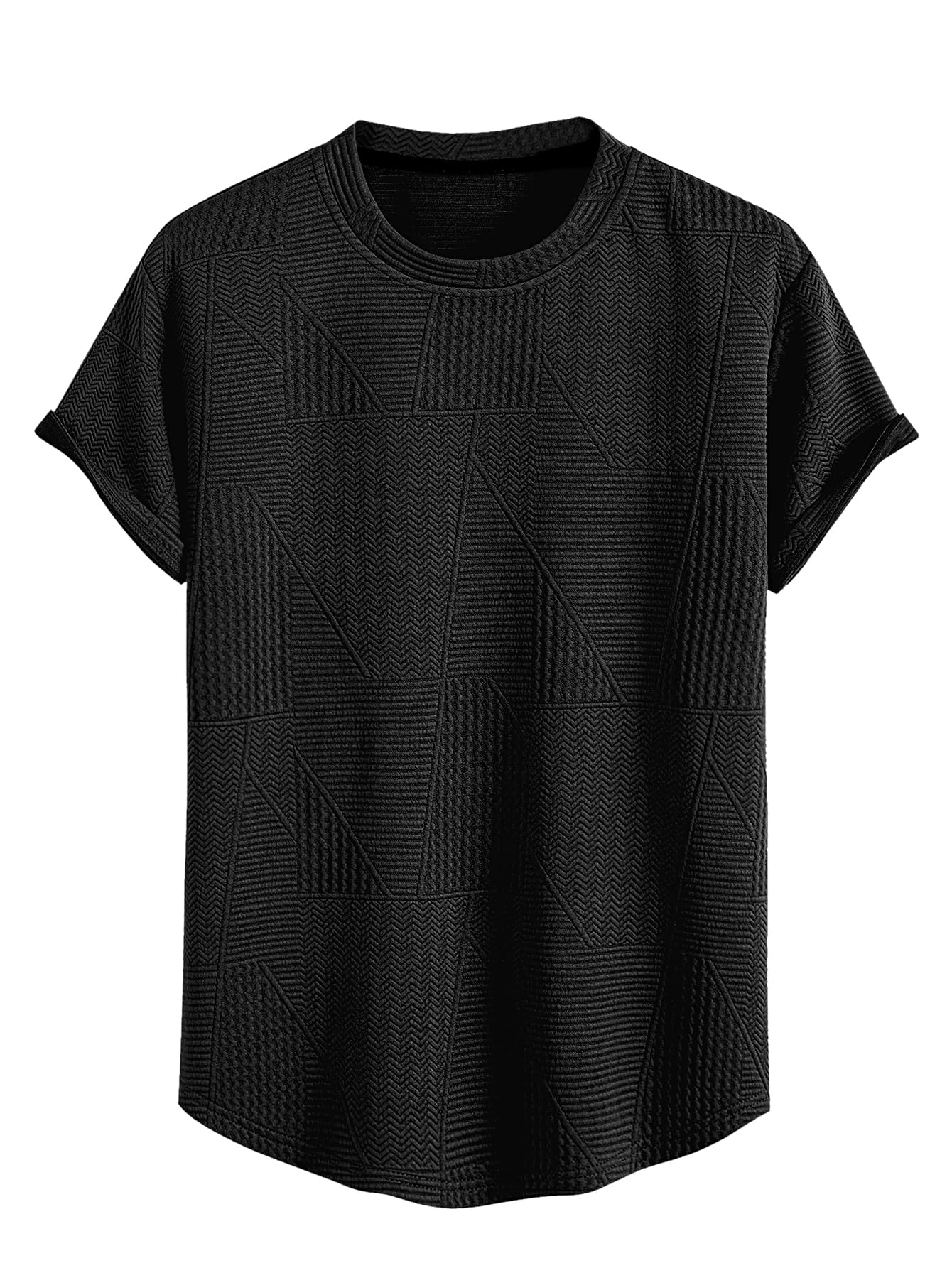 Greciilooks T Shirt For Men Cotton | Textured Oversized Fit Man T-Shirt | Round Neck Half Sleeve Men T-ShirtS Black