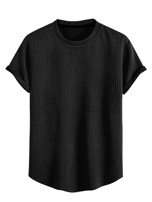 Greciilooks T Shirt For Men Cotton | Textured Oversized Fit Man T-Shirt | Round Neck Half Sleeve Men T-ShirtS Black