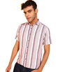 Mildin MenS Cotton Blend Striped Printed Shirt With Spread Collared Neck Half Sleeve Button Closure Regular Fit Straight Standa