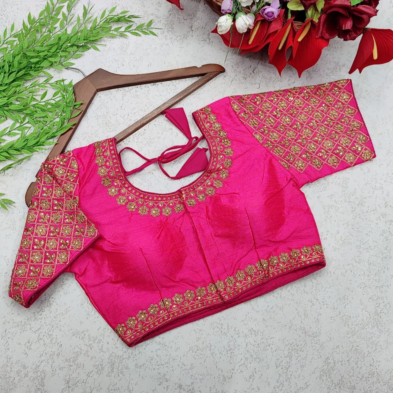Vihu Fashion WomenS Heavy Embroidery Handwork Half Sleeves Readymade Blouse