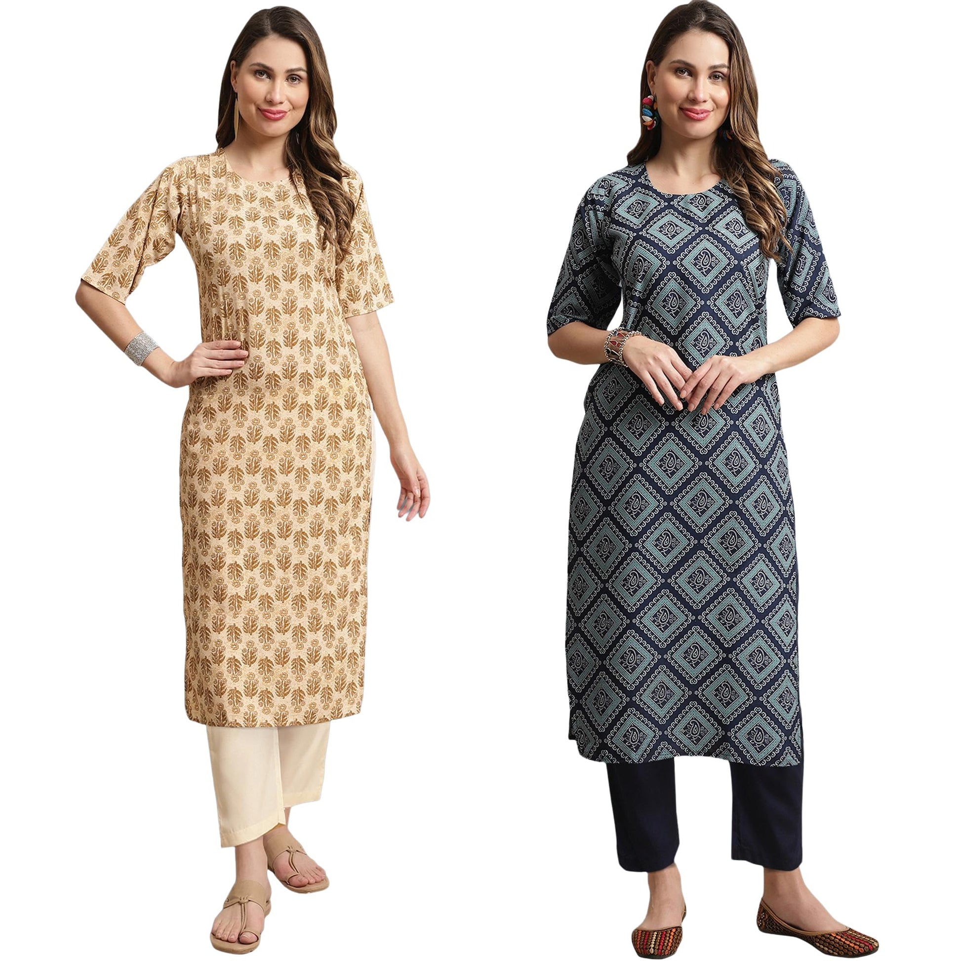 Tee Projekt Printed Crepe Kurti & Pant Set For Women Festival Wear Stylish Kurta Set