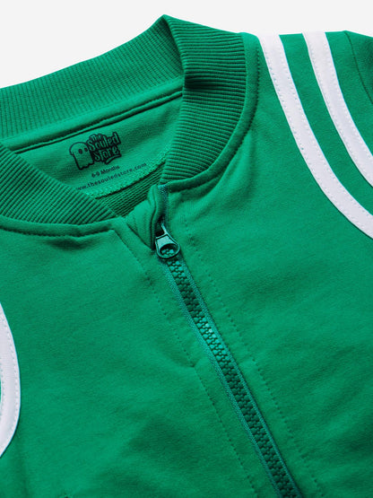 The Souled Store Forest Green Boys Long Sleeves Regular Fit Cotton Varsity Jacket