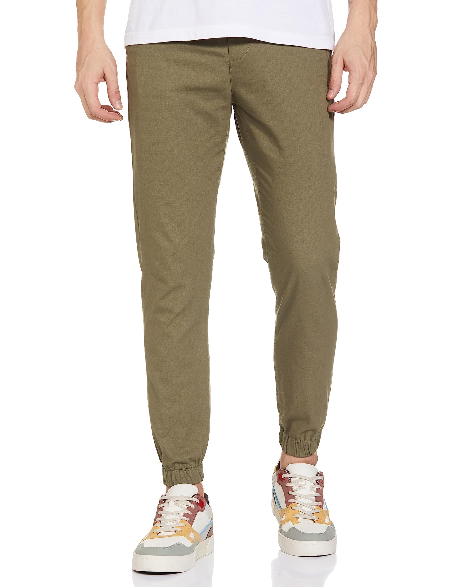 The Indian Garage Co Men Slim Fit Solid Mid-Rise Woven Joggers Green