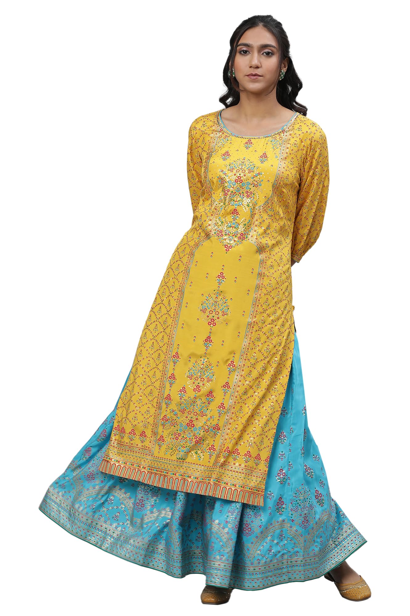 Aurelia Women's Viscose Regular Calf Length Kurta (24FEA14679-507504_Symphonic Sunset