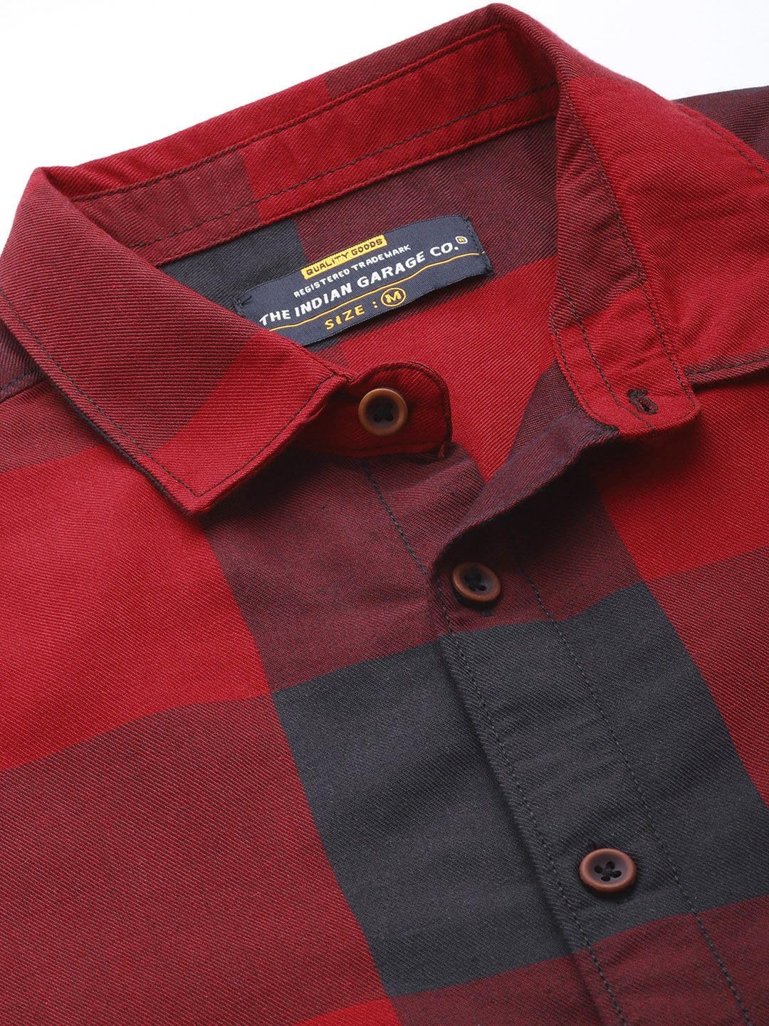 The Indian Garage Co Men Red Regular Fit Checkered Casual Shirt