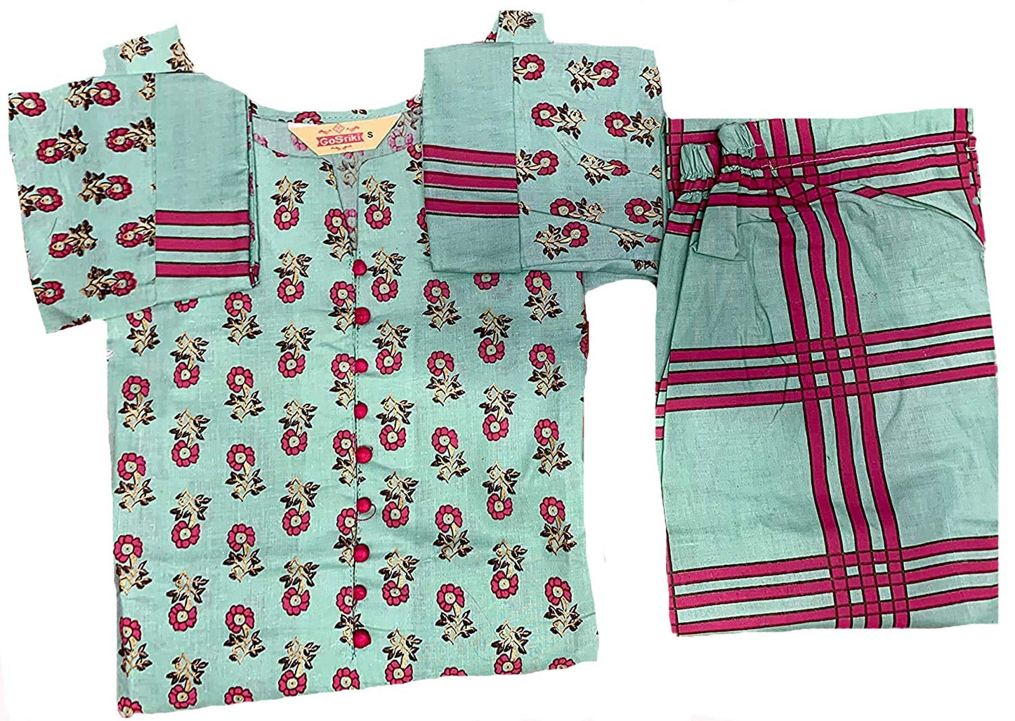Gosriki WomenS Green & Pink Floral Printed Kurta With Trousers