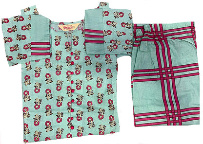 Gosriki WomenS Green & Pink Floral Printed Kurta With Trousers