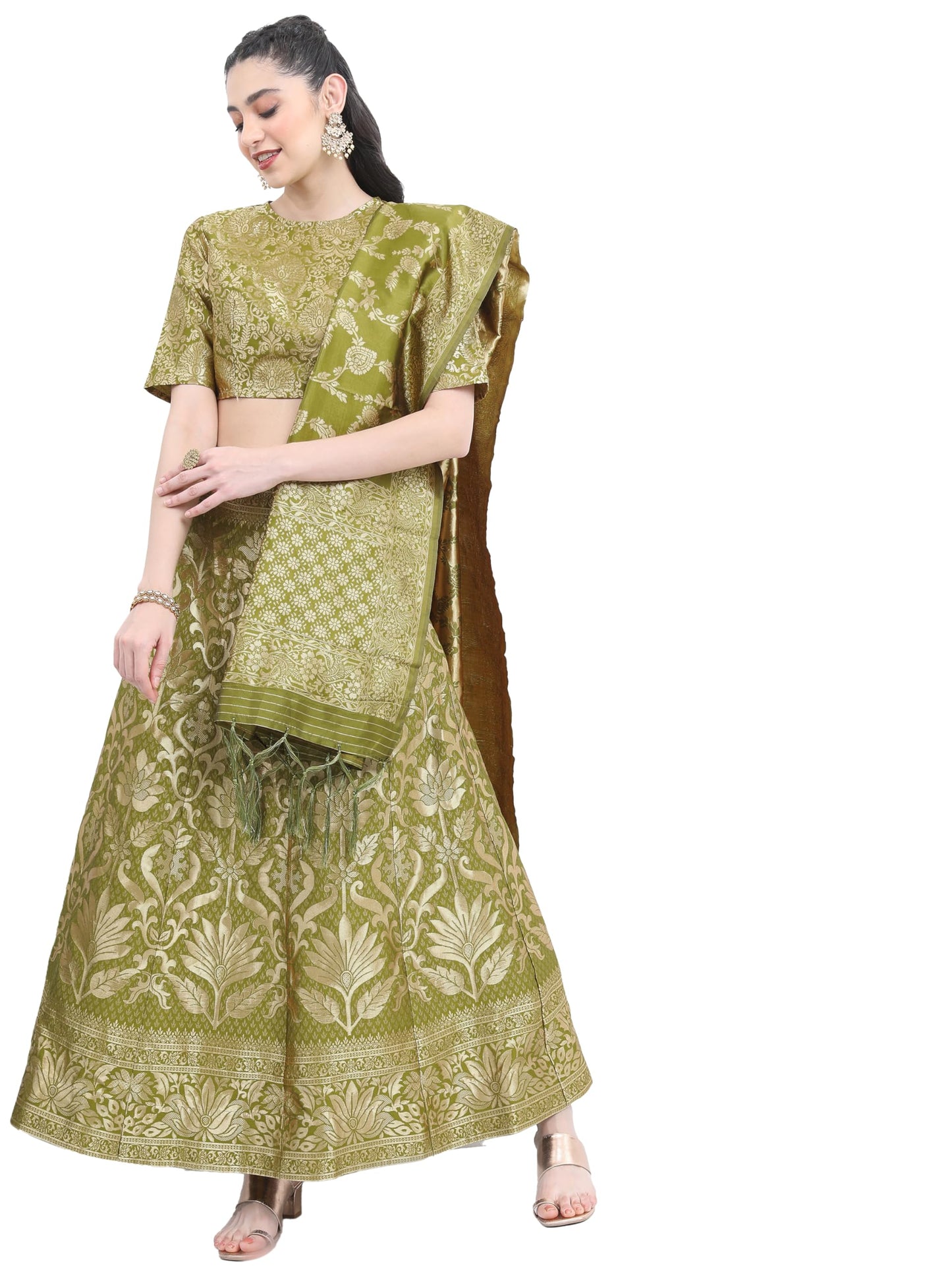 Ketch Women'S Readymade Polyester Ethnic Lehenga And Choli Set (Khk3000924_Green