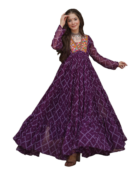 Wedani Faux Georgette Bandhani Print Work Anarkali Kurta Set for Women