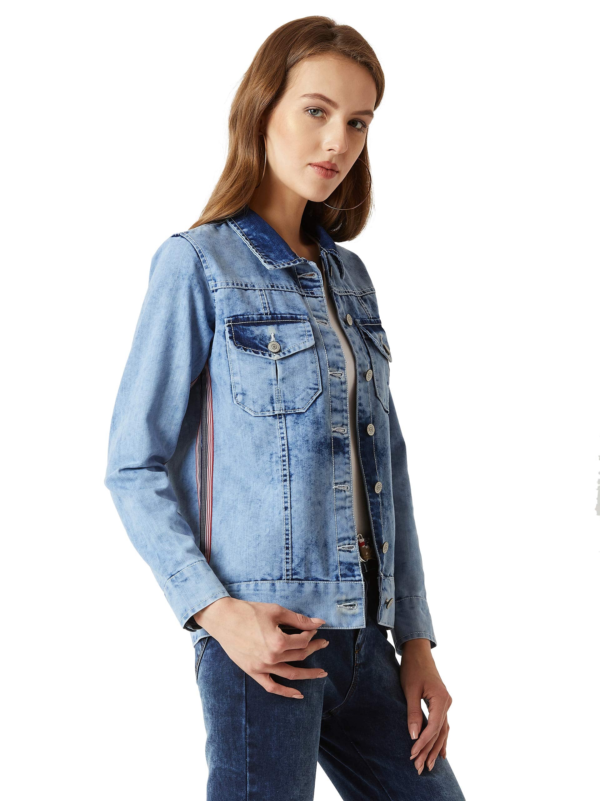 Miss Chase Womens Collared Full Sleeve Denim Jacket (MCAW19DEN05-56-388-06, Pale Blue, XL)