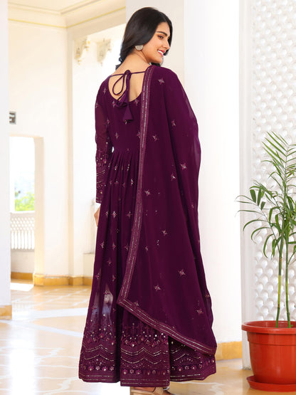 Fashion Basket WomenS Georgette Anarkali Lond Dress With Duptta Purple