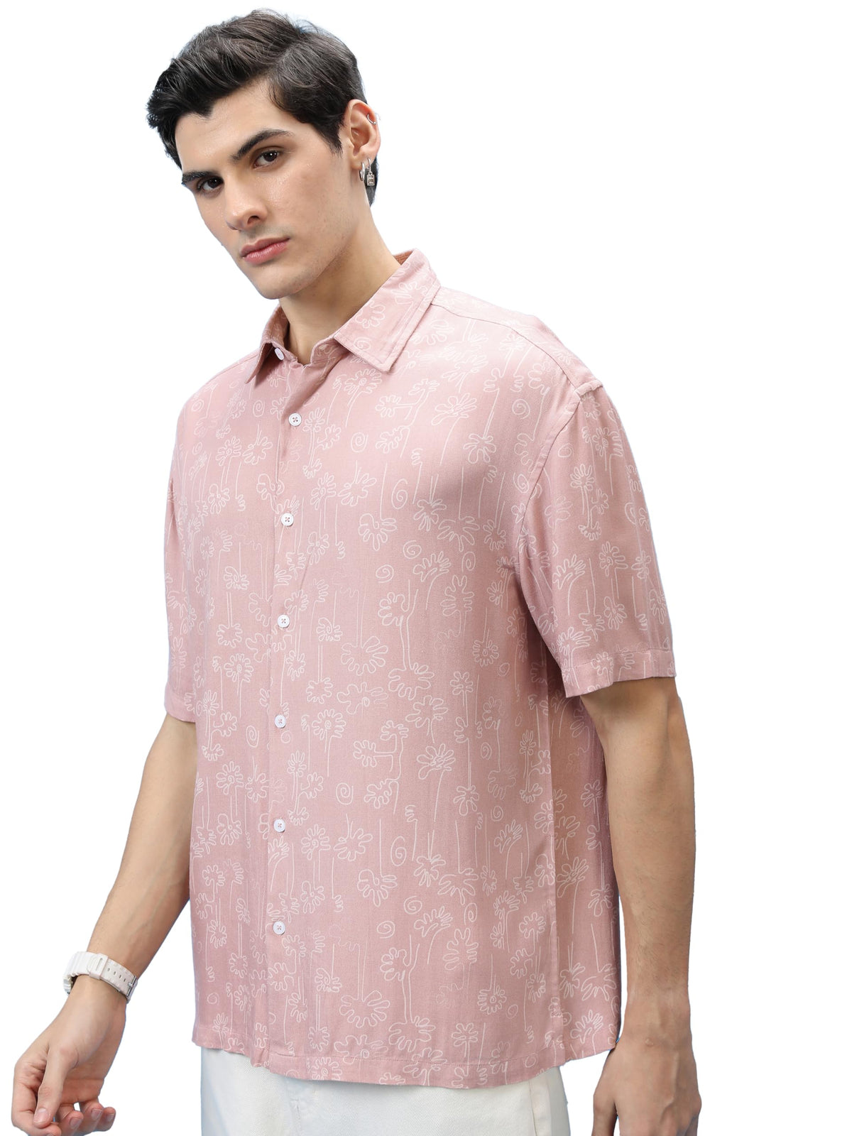 Ketch MenS Paisley Slim Fit Shirt (Khsh001673_Dusky Pink