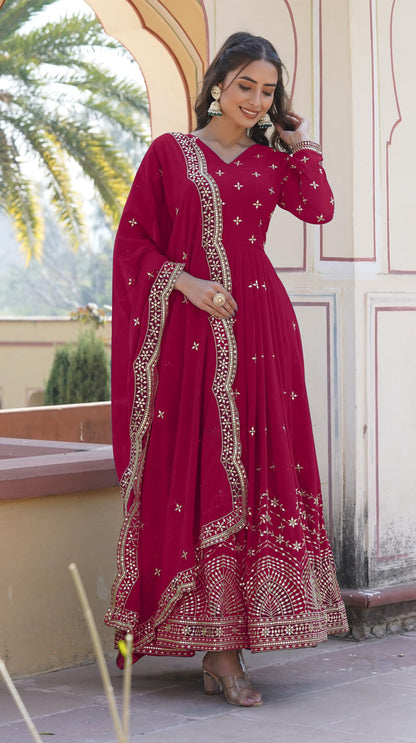 Fashion Basket Turquoise Georgette With Sequins Embroidery Anarkali Kurta Set For Women